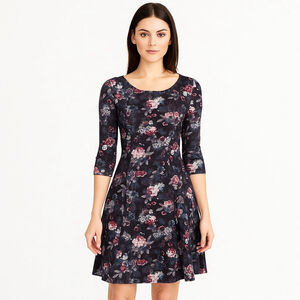 NWT Women's So Rad Black Floral Long Sleeve Dress Juniors S